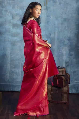rani pink elegant weaving art silk blend saree with matching art silk blend blouse  festival