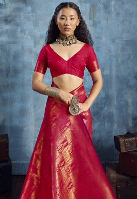 rani pink elegant weaving art silk blend saree with matching art silk blend blouse  festival 3