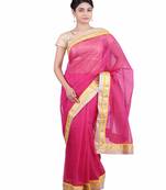 Magenta Zari Border Kota Doria Silk Saree