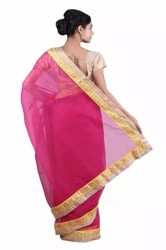 magenta kota doria silk saree with zari border