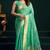 sea green premium munga cotton mina work saree with zari border & pum pum lace