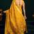 dark yellow premium munga cotton mina work saree with zari border & pum pum lace