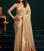 chiku premium munga cotton mina work saree with zari border & pum pum lace