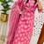 Floral embroidered pink pure cotton  kurta trouser and dupatta set