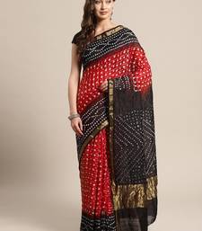 maroon black art silk bandhani zari saree