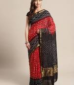 Maroon Printed Bandhani Zari Work Art Silk Saree