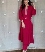 Floral embroidered pink pure cotton  kurta & trouser