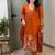 Floral embroidered orange pure cotton  kurta trouser and dupatta set