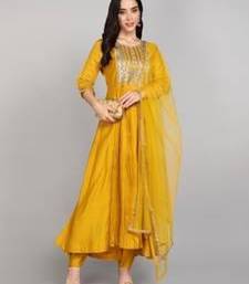 Mustard anarkali with embroidered yoke