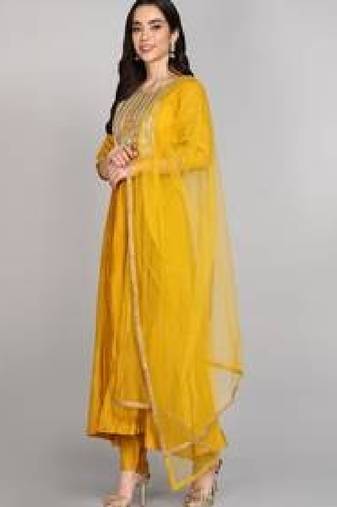 Mustard anarkali with embroidered yoke