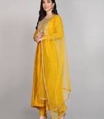 Mustard anarkali with embroidered yoke