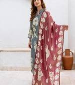 Floral printed round neck pure cotton kurta trosuer and dupatta set