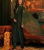 Floral embroidered round neck pure cotton kurta trosuer and dupatta set