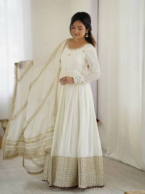 heavy chinon silk thred with sequnce work anarkali gown dupatta set 1
