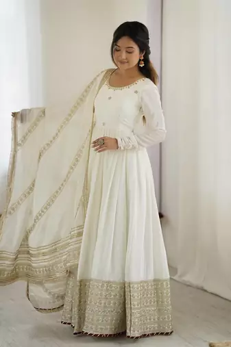 heavy chinon silk thred with sequnce work anarkali gown dupatta set