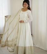 heavy chinon silk thred with sequnce work anarkali gown dupatta set