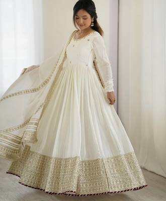 heavy chinon silk thred with sequnce work anarkali gown dupatta set 3