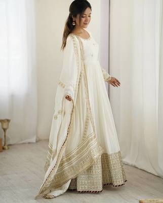 heavy chinon silk thred with sequnce work anarkali gown dupatta set 4