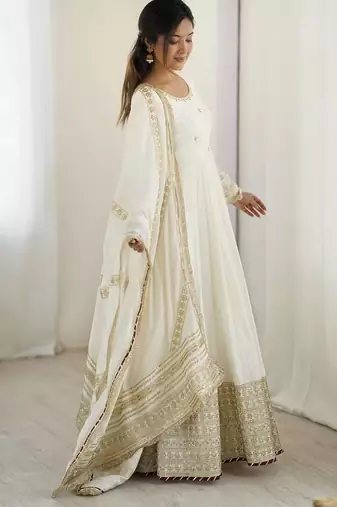 heavy chinon silk thred with sequnce work anarkali gown dupatta set