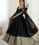 heavy chinon silk thred with sequnce work anarkali gown dupatta set
