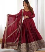 heavy chinon silk thred with sequnce work anarkali gown dupatta set