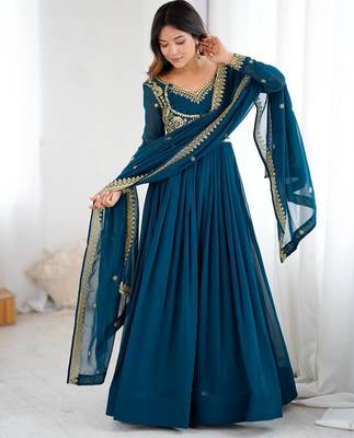 Faux georgette designer embroidery with sequince work anarkali, pant with dupatta set 1