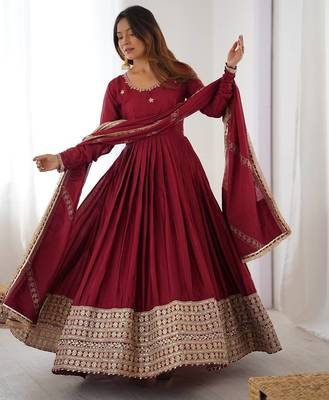 heavy chinon silk thred with sequnce work anarkali gown dupatta set 4