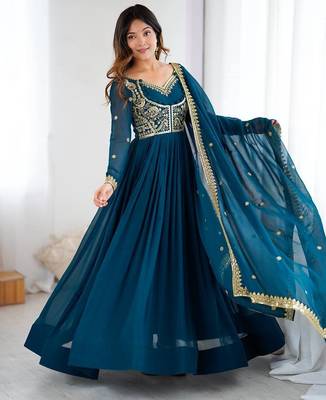 Faux georgette designer embroidery with sequince work anarkali, pant with dupatta set 2