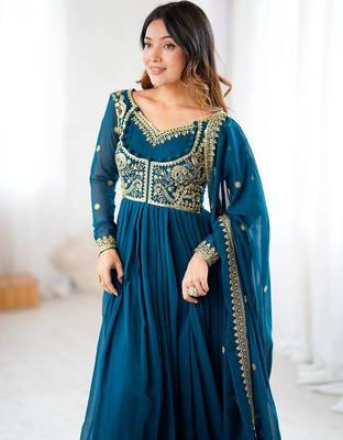 Faux georgette designer embroidery with sequince work anarkali, pant with dupatta set 3