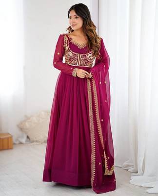 Faux georgette designer embroidery with sequince work anarkali, pant with dupatta set 2