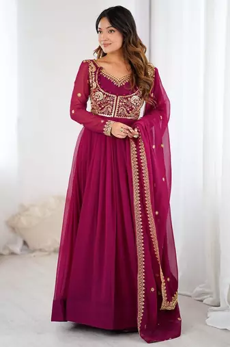 Faux georgette designer embroidery with sequince work anarkali, pant with dupatta set