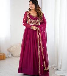 Faux georgette designer embroidery with sequince work anarkali, pant with dupatta set