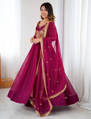 Faux georgette designer embroidery with sequince work anarkali, pant with dupatta set 1