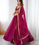 Faux georgette designer embroidery with sequince work anarkali, pant with dupatta set