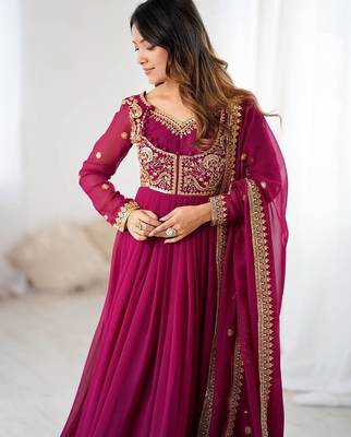 Faux georgette designer embroidery with sequince work anarkali, pant with dupatta set 3