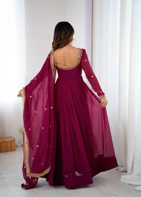 Faux georgette designer embroidery with sequince work anarkali, pant with dupatta set 4