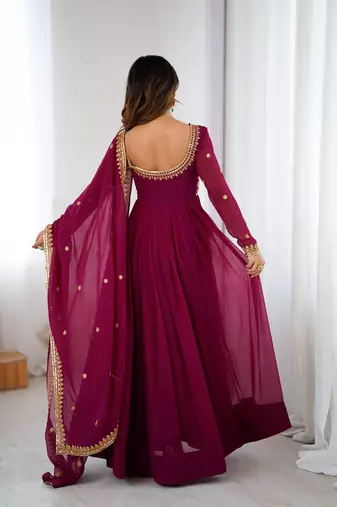 Faux georgette designer embroidery with sequince work anarkali, pant with dupatta set