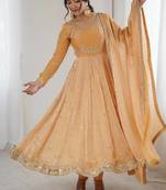 Fandy silk with coding sequence wrok anarkali gown, pant with dupatta set