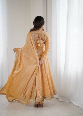 Fandy silk with coding sequence wrok anarkali gown, pant with dupatta set 2
