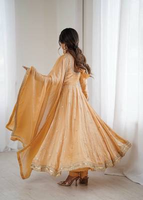 Fandy silk with coding sequence wrok anarkali gown, pant with dupatta set 3