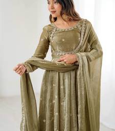 Fandy silk with coding sequence wrok anarkali gown, pant with dupatta set