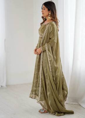 Fandy silk with coding sequence wrok anarkali gown, pant with dupatta set 4
