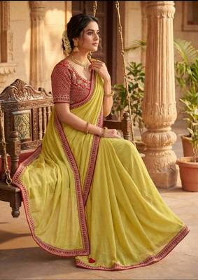 Light Olive Color Hand Work Satin art silk saree 3