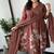 Floral printed v neck pure cotton kurta trosuer and dupatta set