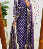 Floral printed u neck pure cotton kurta trosuer and dupatta set