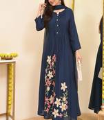 Floral embroidered round neck pure cotton kurta trosuer and dupatta set