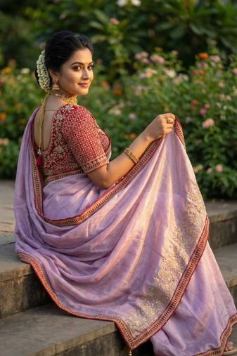 Pink Color Hand Work Satin Silk Saree