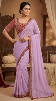 Pink Color Hand Work Satin art silk saree 2