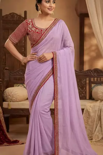 Pink Color Hand Work Satin art silk saree