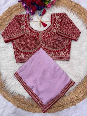 Pink Color Hand Work Satin art silk saree 4